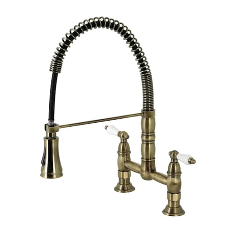 Gourmetier Heritage Two-Handle Wall-Mount Pull-Down Sprayer Kitchen Faucet, Brass GS1273PL